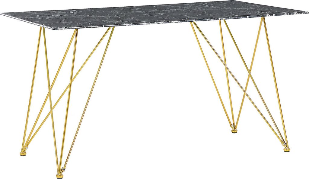 BELIANI Esstisch Schwarz Gold 80 x 140 cm V-förmige Füße Produktbild 