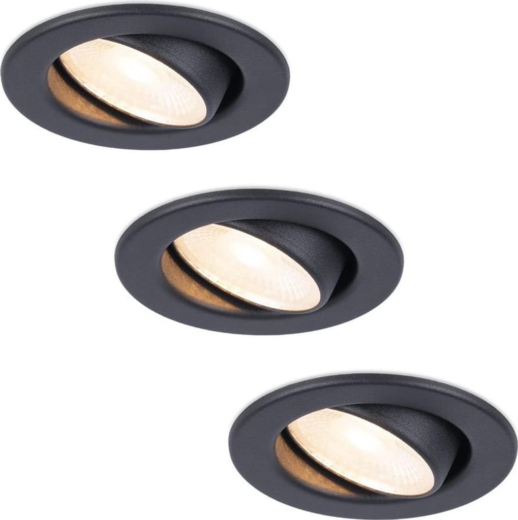 hoftronic 3x LED Einbaustrahler 5W 2700K Dimmbar Schwenkbar IP44 Schwarz