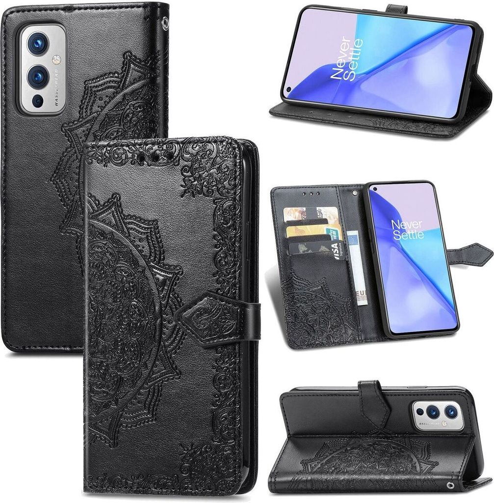 König Design Hülle kompatibel mit OnePlus 9 Kunstleder Handyhülle - Handy Case Schwarz