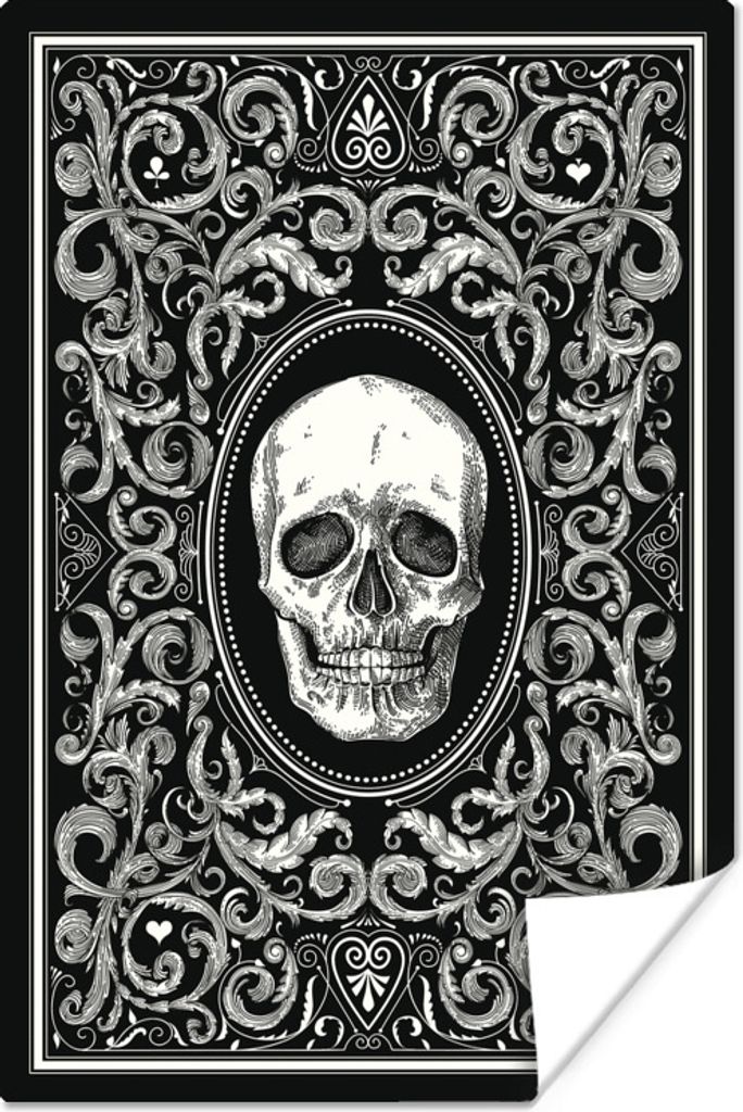 MuchoWow Poster Eine Spielkartenillustration mit einem Totenkopf 80x120 cm - Papierdruck