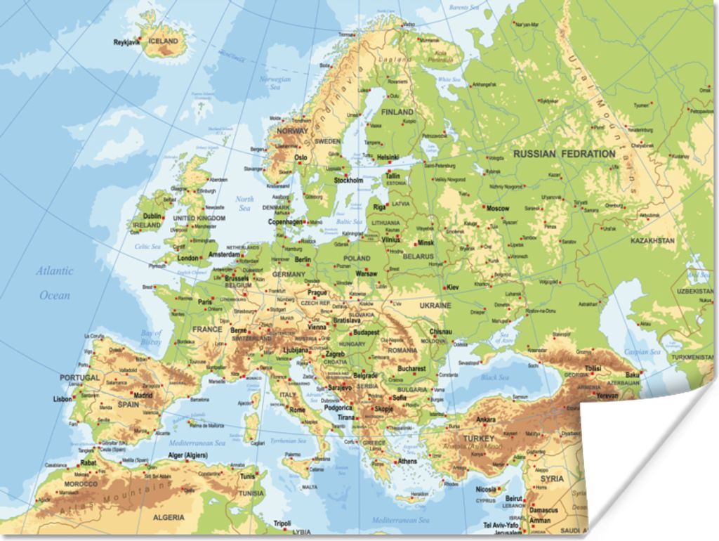 MuchoWow Poster Karte - Europa - Land 160x120 cm - Foto Plakat