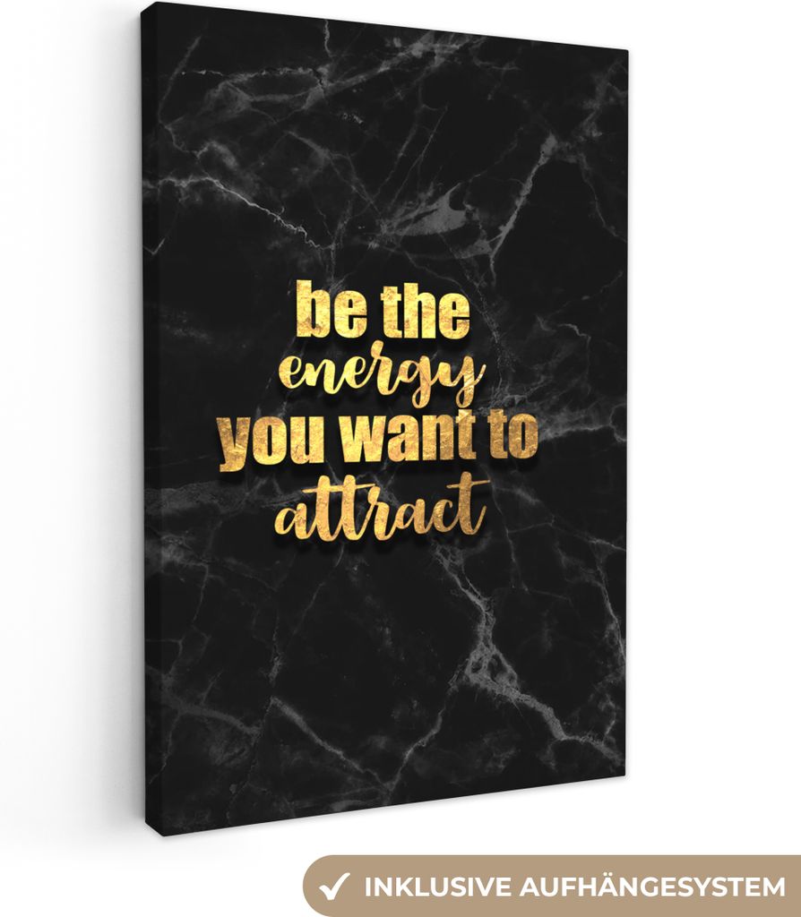 OneMillionCanvasses - Leinwandbilder - 90x140 cm, Zitate - Energie - Gold - Marmor, Wandbilder Kunstdruck Wanddekoration - Wandschmucke - Schlafz...