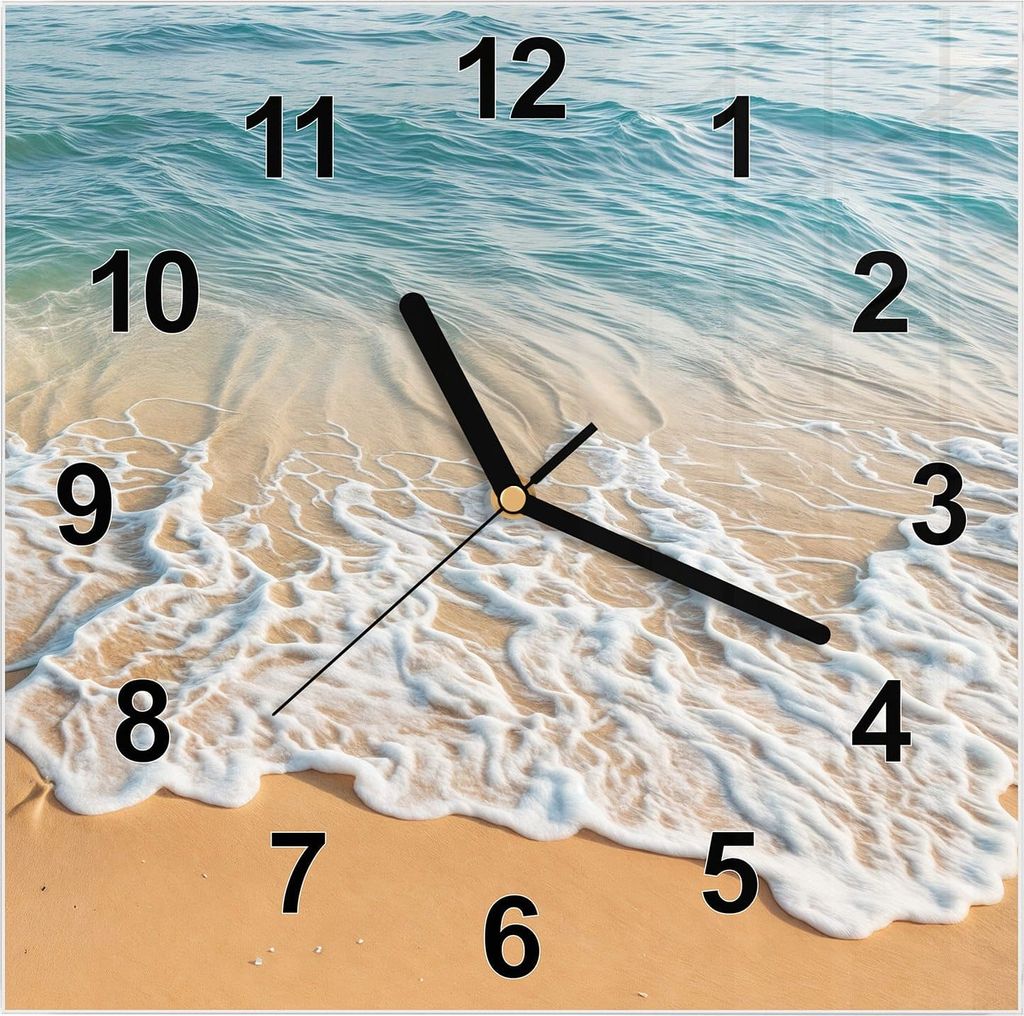 Wanduhr aus Glas mit Motiv Wellen am Strand- 30 x 30 cm - inkl. Aufhängesystem