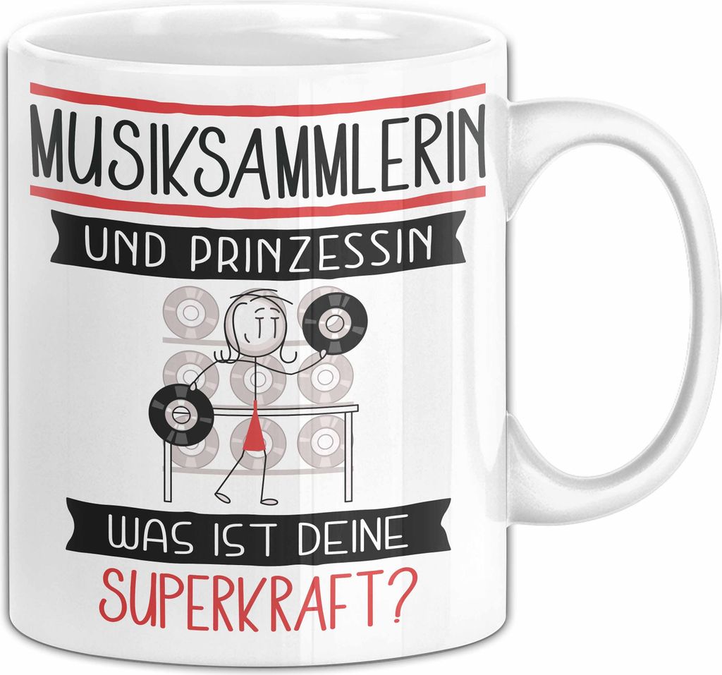 Musiksammlerin Und Prinzessin Tasse Geschenk Für Eine Musiksammlerin Geburtstag Was Ist Deine Superkraft (Weiß)