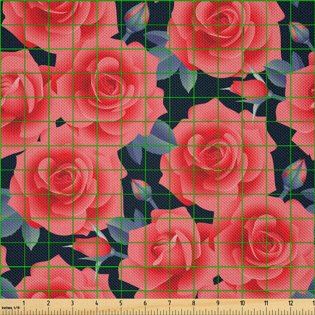 ABAKUHAUS Blumen Satin Stoff als Meterware, Romantische Rosen für Liebhaber Valentines Shabby mehrjährige Blume Knospen Muster, 2 M (148 x 200 cm...