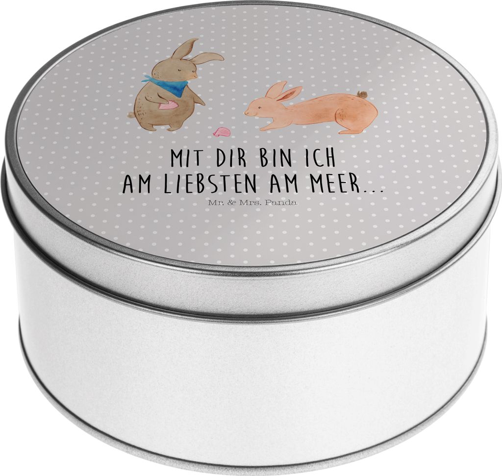 Mr. & Mrs. Panda Blechdose rund Hasen Muschel - Grau Pastell - Geschenk, keksdosen, Strand, Teedose, Freundin, Kaffeedose, Meer, Best Friends, Vorr...