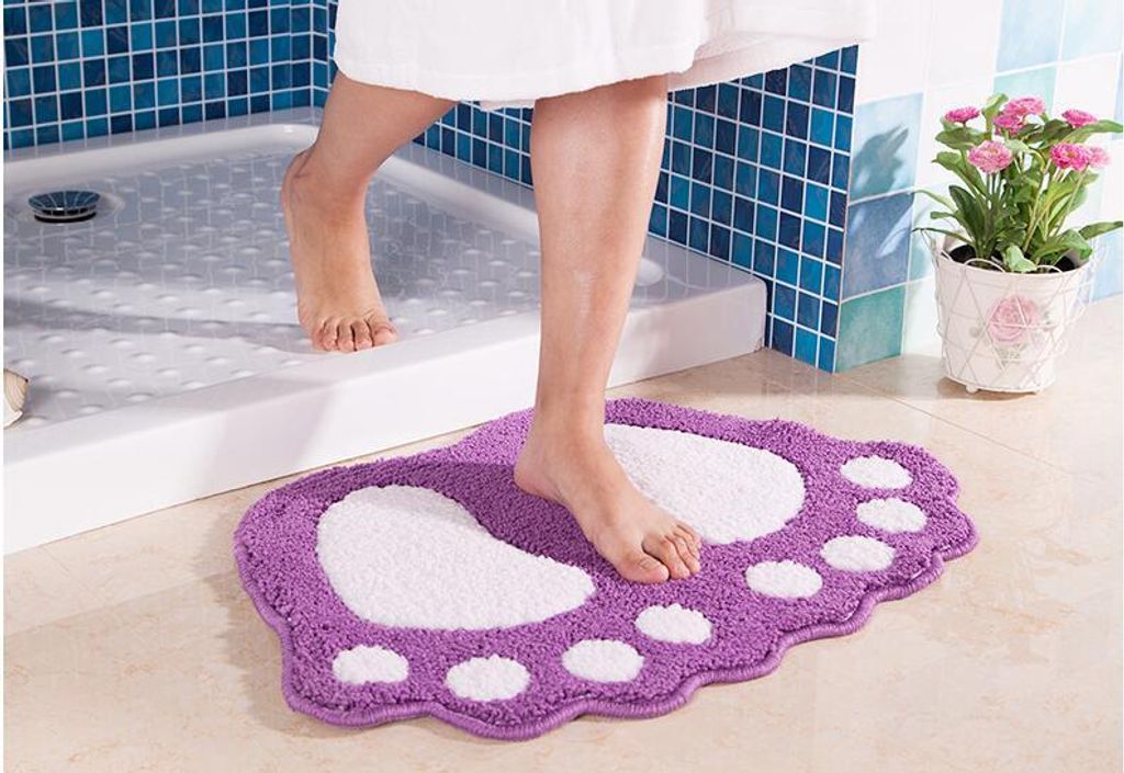 Rutschfeste Badematte Big Feet Badezimmerdusche Teppiche Shaggy Carpet Absorbent Fußmatte Bodenmatte (48 * 67CM, Lila)