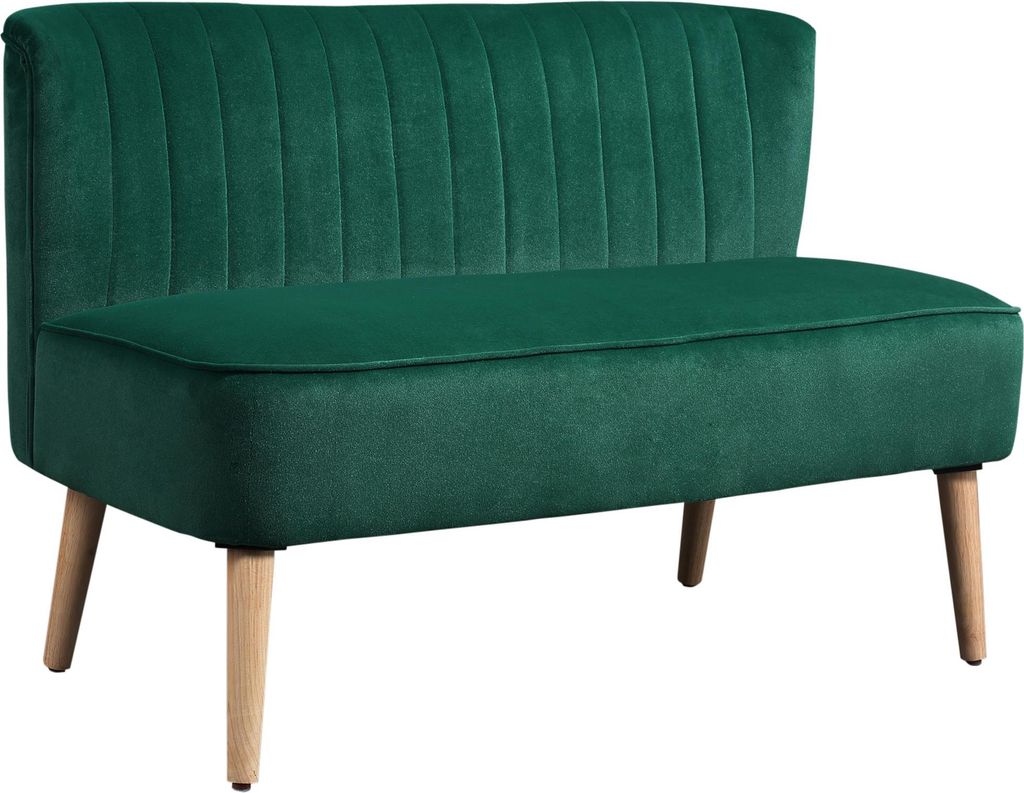 Sofa Retrodesign 2-Sitzer-Sofa, Holzbeine, 117 cm x 56,5 cm x 77 cm, Dunkelgrün