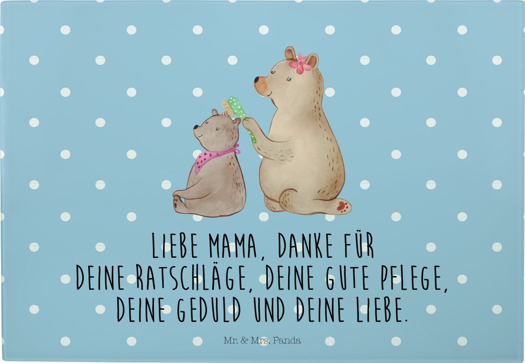 Mr. & Mrs. Panda Schneidebrett Bär Kind - Blau Pastell - Geschenk, Muttertag, Frühstücksbrett, Küchenbrett, Bären, Mama, Servierplatte, Vesper...
