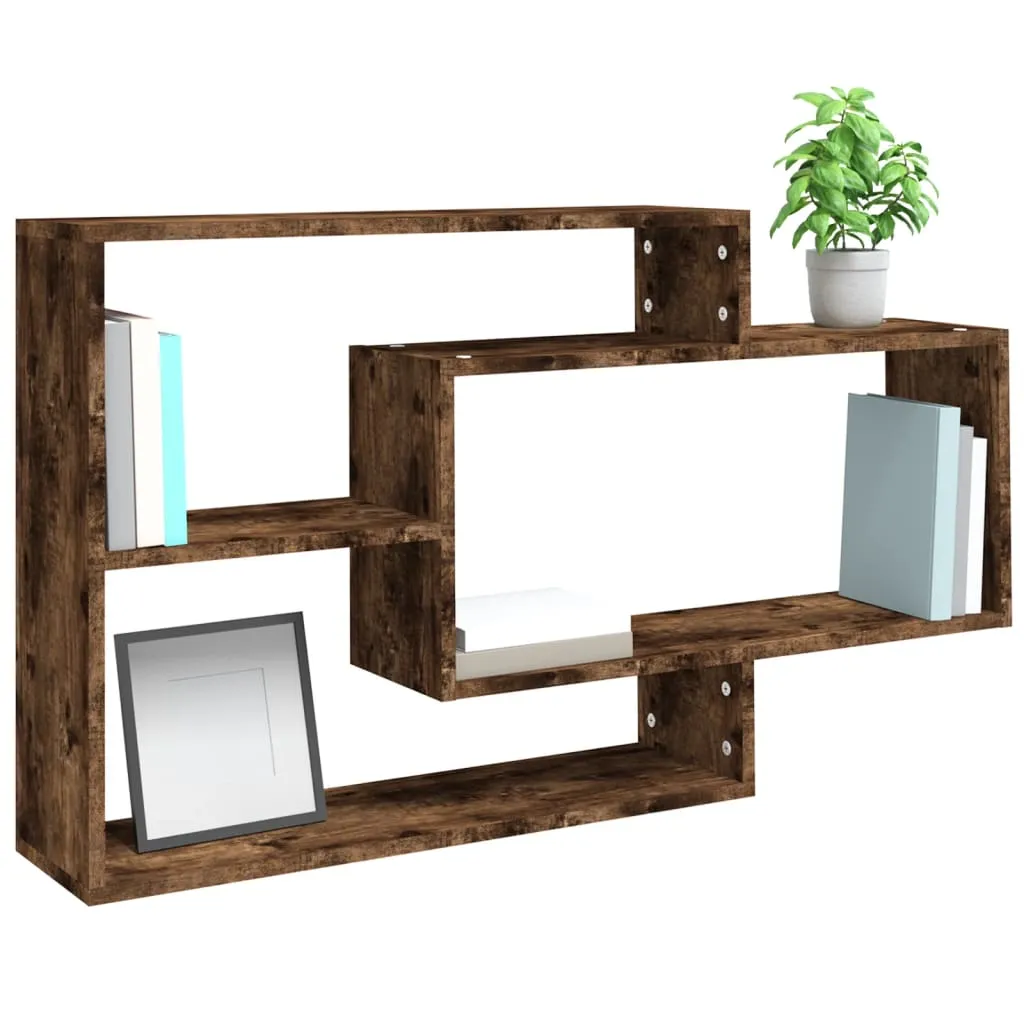 Étagère murale design 104 cm en chêne fumé avec compartiments de stockage - 12