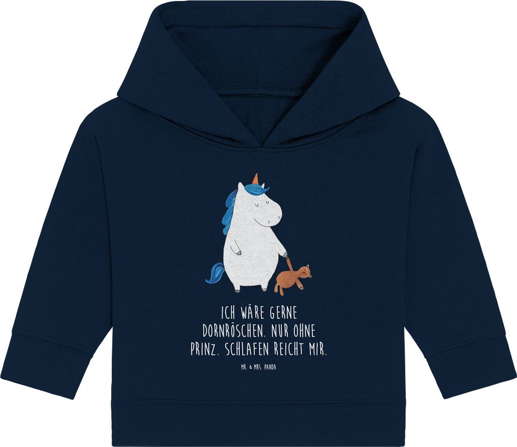 Mr. & Mrs. Panda Organic Baby Hoodie Einhorn Teddy 24. - 36. Monat - French Navy - Geschenk, Einhörner, schlafen, Bett, Kapuzensweatshirt, Freundi...