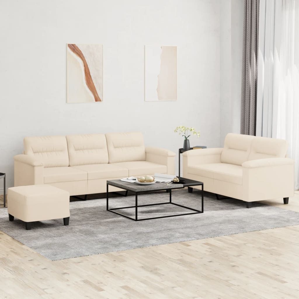 "2024"Modernen 3-tlg. Sofagarnitur mit Kissen Beige Mikrofasergewebe Design Klassische Sofas 2823420