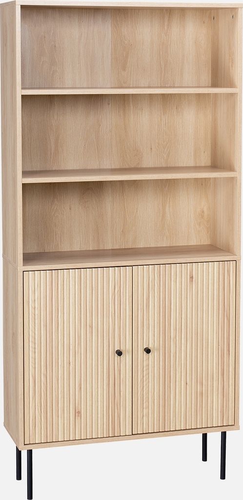 Libreria in legno e metallo nero a 2 ante, Marrone naturale Immagine del prodotto 