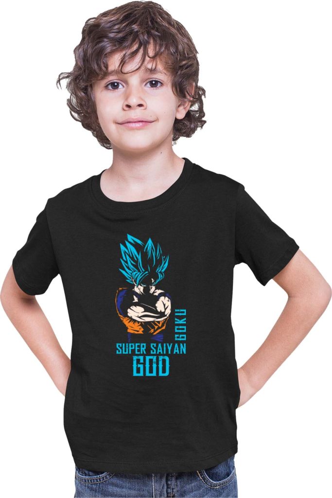 Kinder T-Shirt Dragon Anime Manga Ball Z Goku Super Saiyan God, 7-8 Jahr - 128 / Schwarz