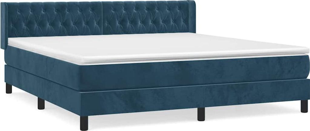 vidaXL Boxspringbett mit Matratze Dunkelblau 180x200 cm Samt