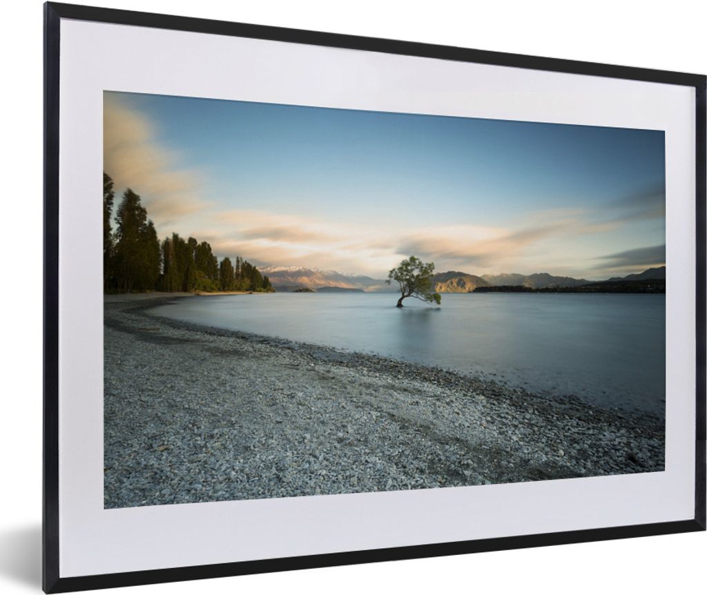 MuchoWow MuchoWow Gerahmtes Poster See - Baum - Stein 60x40 cm - Poster mit zchwarzem Bilderrahmen - Schlafzimmer - Plakat in Rahmen - Drucken