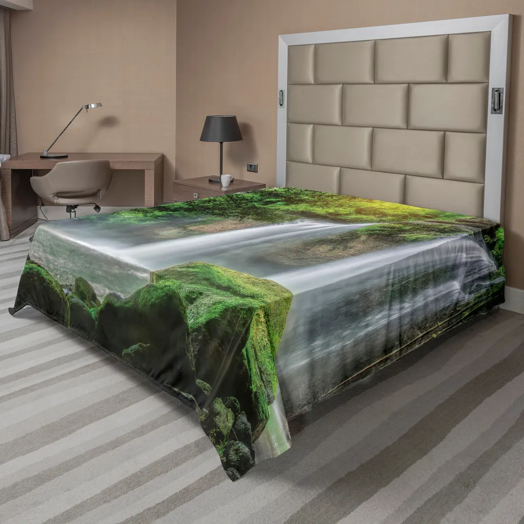 Drap de lit supérieur imprimé Cascade naturelle en microfibre 266x260cm