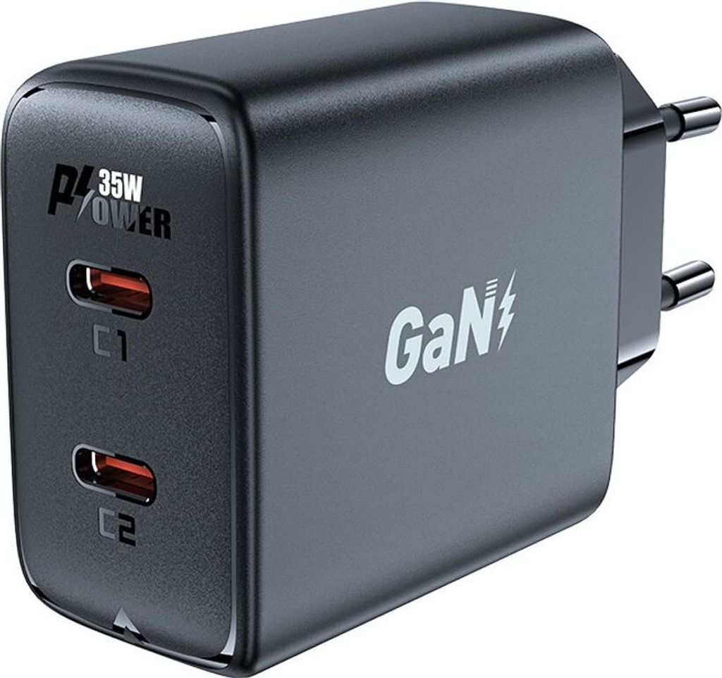 GaN 35W PD 2x USB-C Schnellladegerät Schwarz