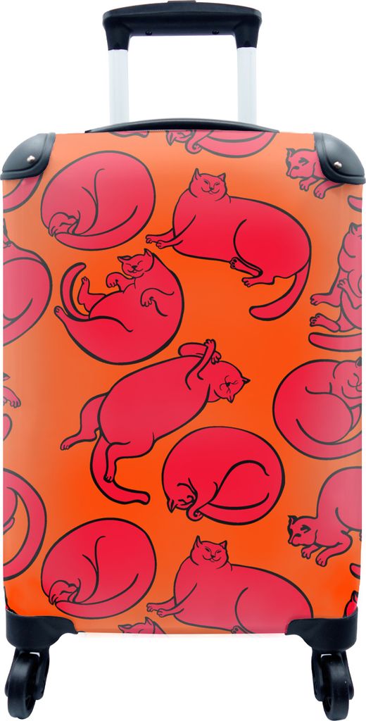 MuchoWow MuchoWow Koffer Handgepäck Trolley Rollkoffer Kleine Reisekoffer mit 4 Rollen - Muster - Katze - Orange - Jungen - Mädchen - Kinder ...