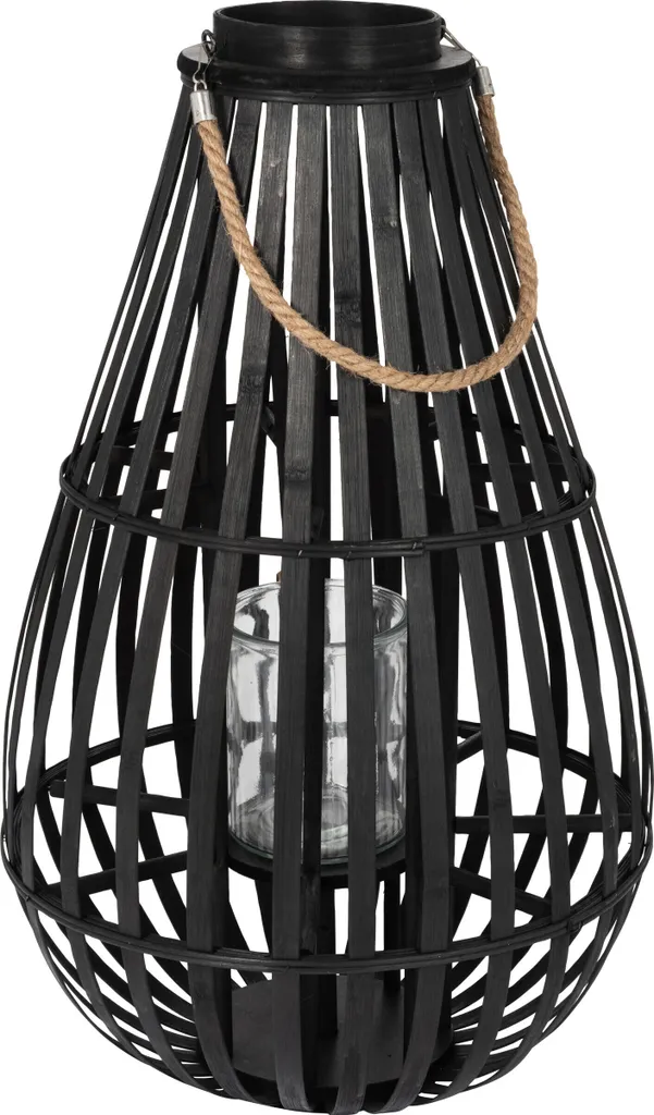 Photophore lanterne goutte d'eau bambou noir pour déco d'intérieur