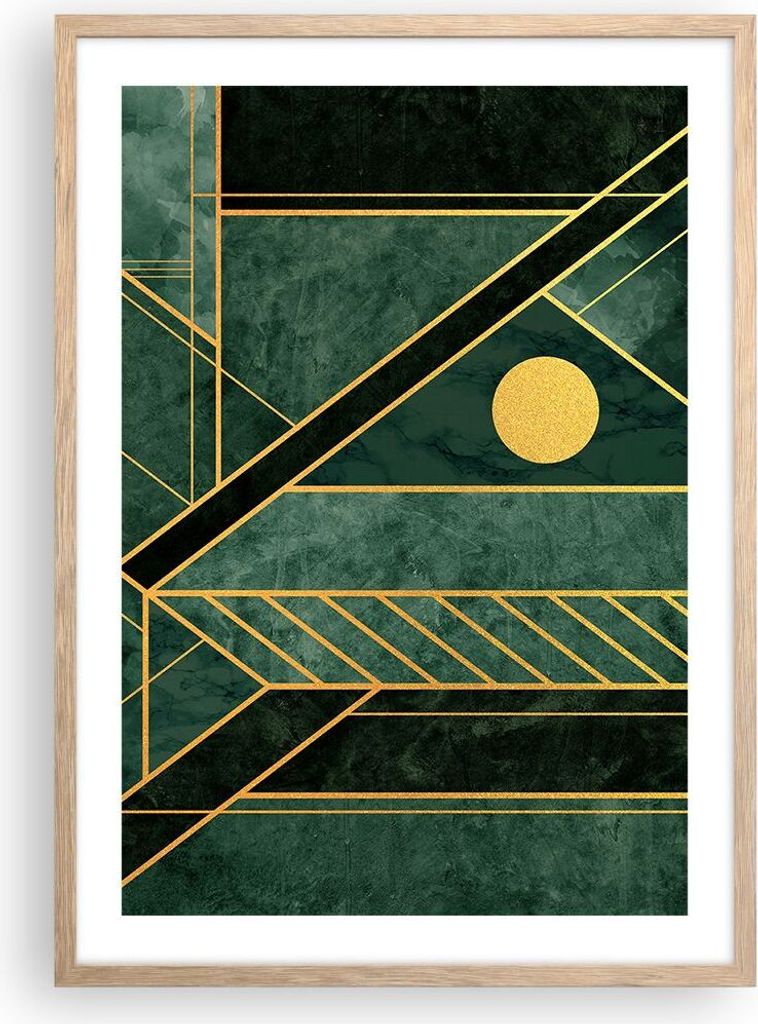 Gerahmtes Poster - Rahmen in heller Eiche - Grün Stück geometrisch - 50x70 cm - Wand Bild - Wanddeko - Wandbilder - Kunstposter - Wandposter - Bi...