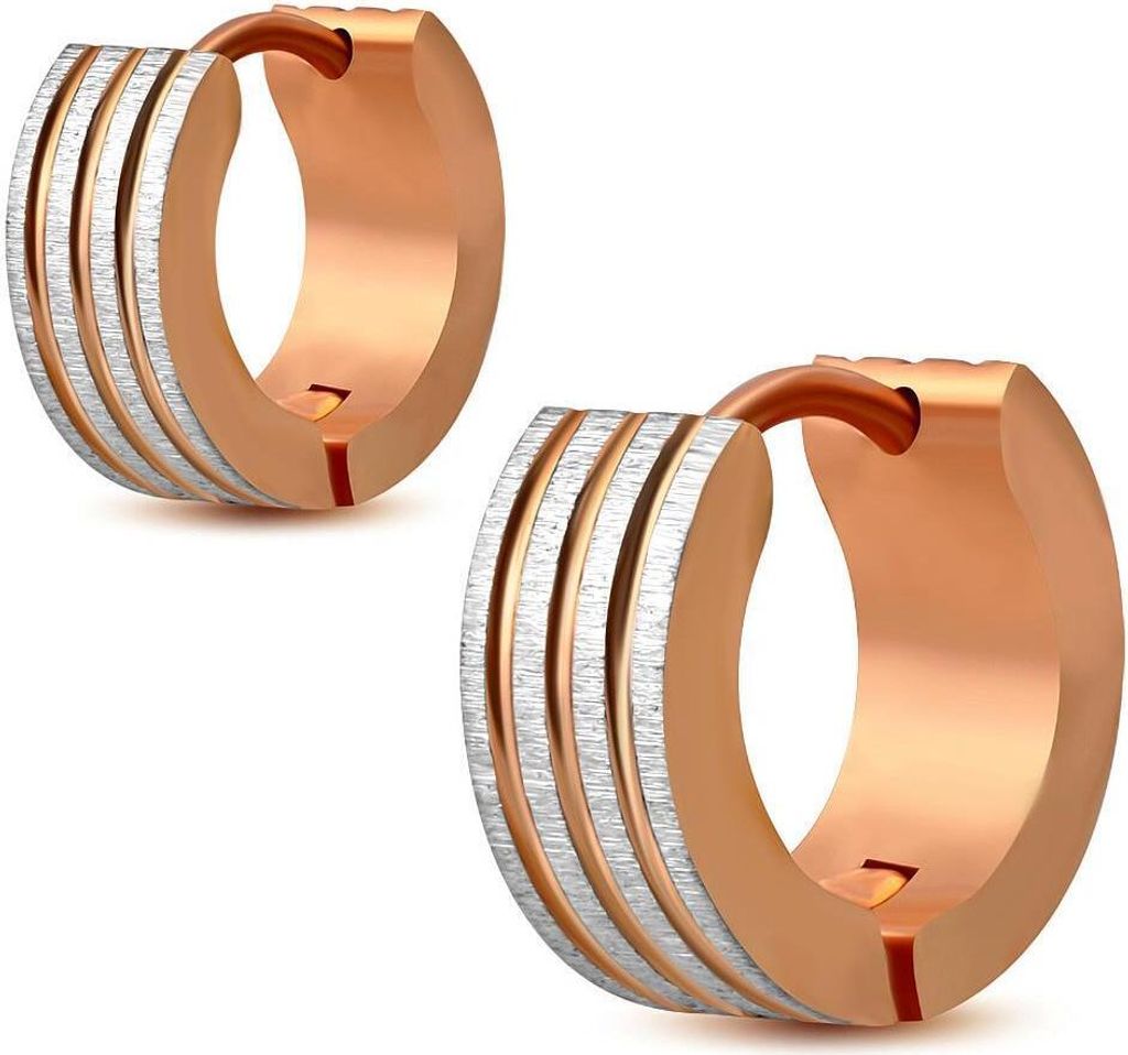 Creolen zweifarbig gestreift rosegold / silber-matt Edelstahl Uni