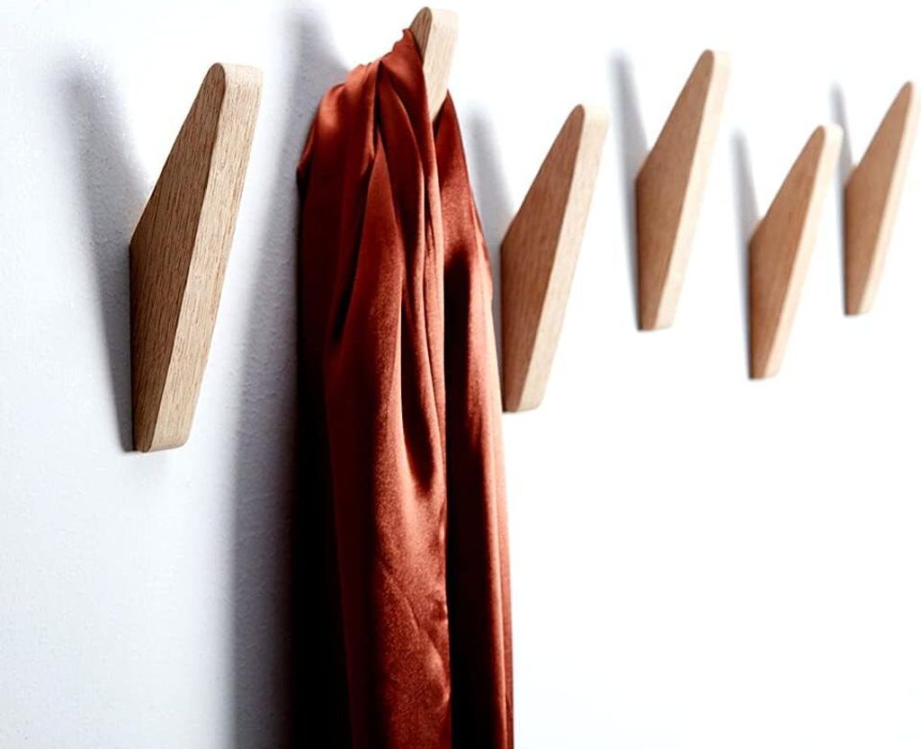 6 Stück Rote eiche Haken Holz Wandhaken, Design Robuste Kleiderhaken Wandmontierte rustikale Holzhaken Kleiderbügel Hutablage Haken Handtuch haken.