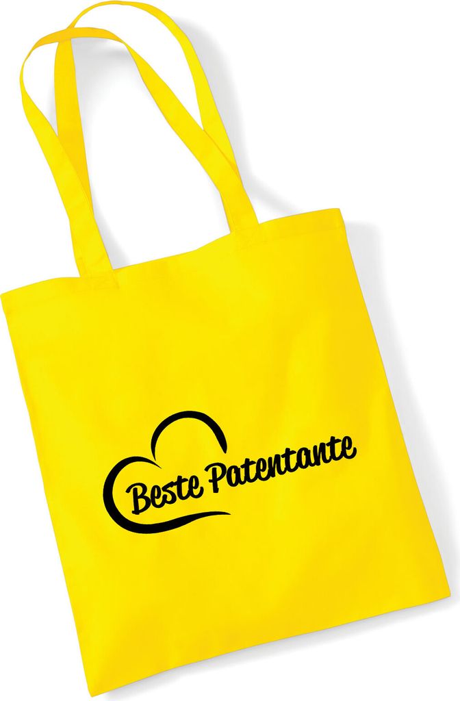 Huuraa Jutebeutel Beste Patentante Herz 10 Liter Yellow Baumwolle Tasche Geschenkidee