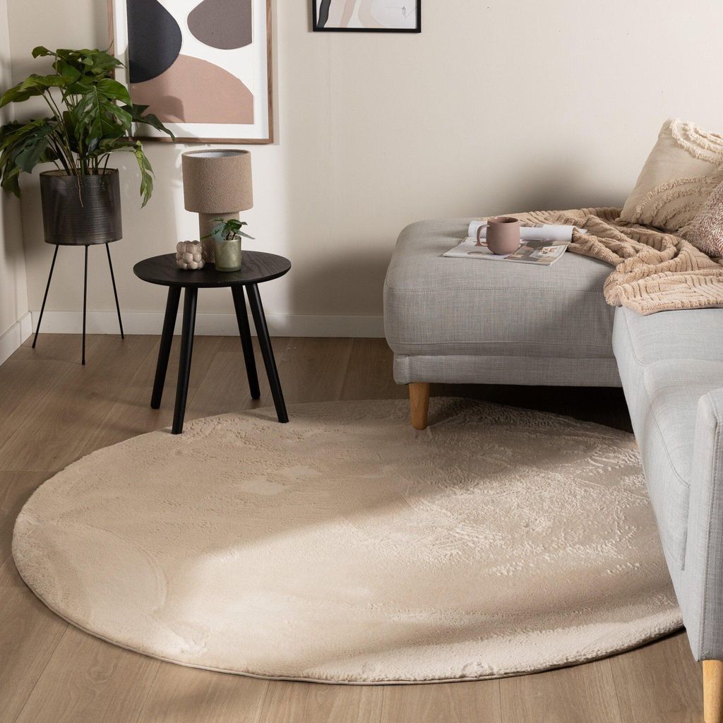Volero - Flauschiger Teppich Rund - Cozy Beige - Ø 230cm - Wohnzimmer, Schlafzimmer, Büro, Jugendzimmer - Modern, Skandinavisch