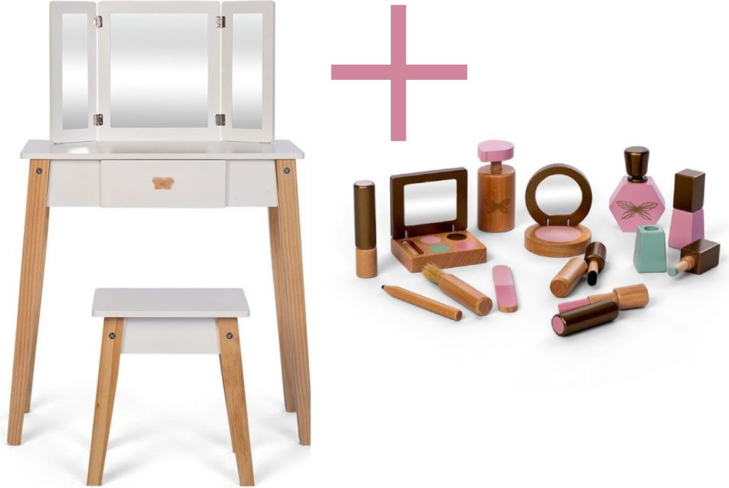 ByAstrup Kinder-Frisiertisch plus Holzes Schminktäschchen aus nachhaltigem FSH-Holz, 14-teilig.