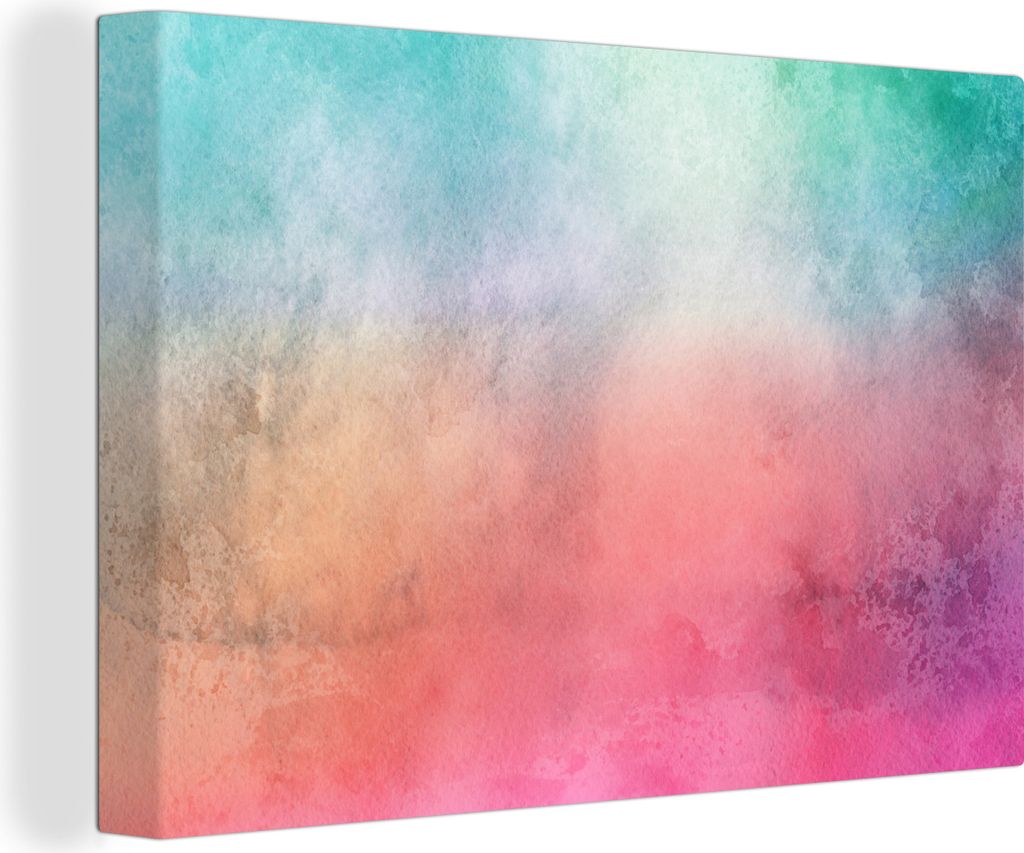 OneMillionCanvasses - Leinwandbilder - 140x90 cm, Aquarell - Rosa - Lila - Grün, Wandbilder Kunstdruck Wanddekoration - Foto auf Leinwand - Gem...