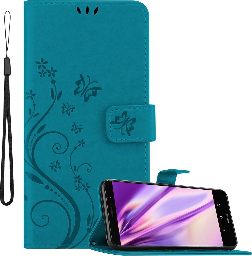 Cadorabo Hülle für Huawei MATE 9 Schutz Hülle in Blau Schutzhülle Handy Hülle Etui Case Blumen Flower
