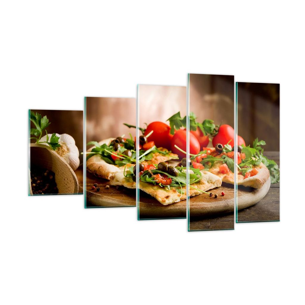 Bilder auf glas - Pizza Vegetarier Italien Essen - 100x60cm - Glasbilder - Wandbilder - Kunstdruck - zum Aufhängen bereit - Wanddekoration aus Gla...