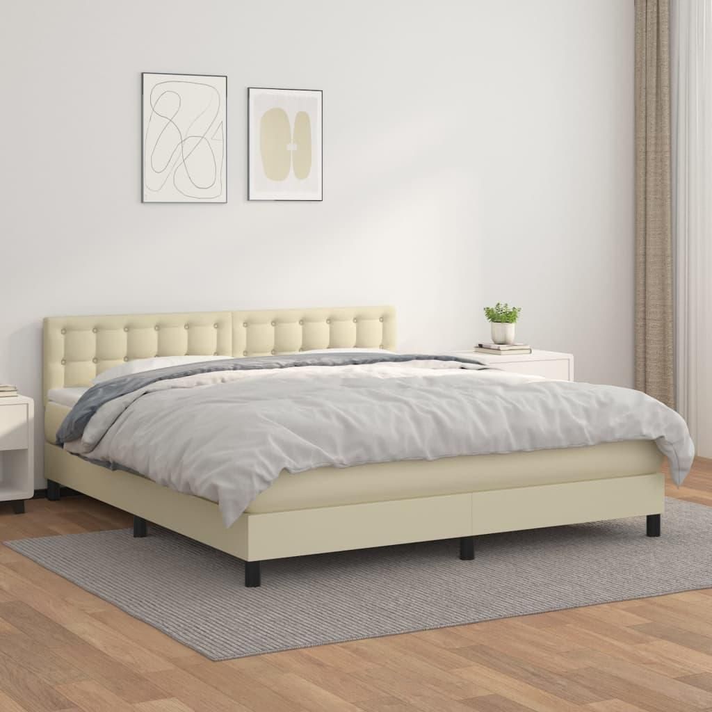 Design Boxspringbett mit Matratze Creme 160x200 cm Kunstleder,Klassische Betten 2025 Neu28928