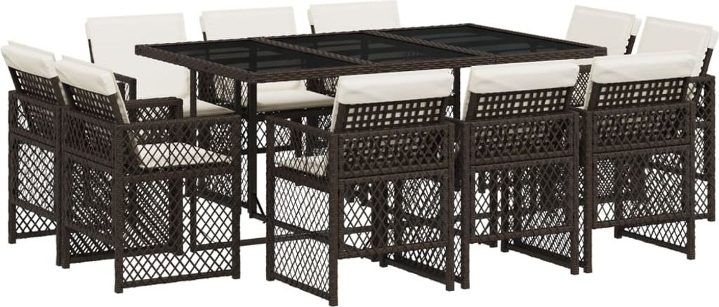 11-tlg. Garten-Essgruppe mit Kissen Braun Poly Rattan