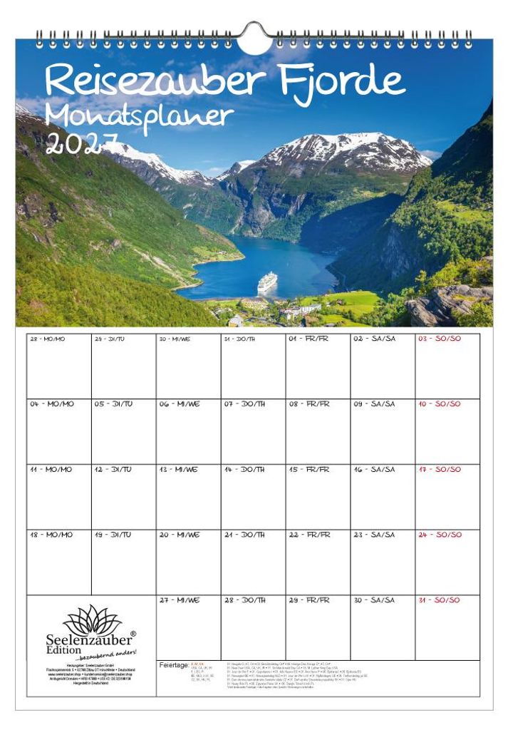 Reisezauber Fjorde Planer DIN A3 Kalender für 2027 Bach Fluß Baum Bäume Wald Natur - Seelenzauber