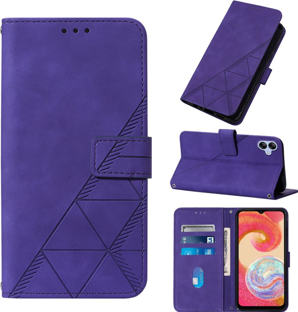 Galaxy A04E Hülle, Schlank Prägung Flip Leder Kartenfächer Schutzhülle mit Ständer für Samsung Galaxy A04E Lila
