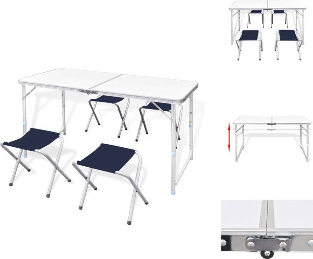 Campingtisch mit 4 Klappstühlen höhenverstellbar Aluminium 120 x 60 cm - Campingmöbel