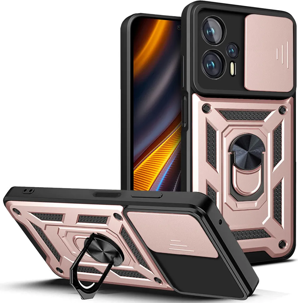 Cover Slim Xiaomi Poco X4 GT con Anello Supporto Auto Rose Gold