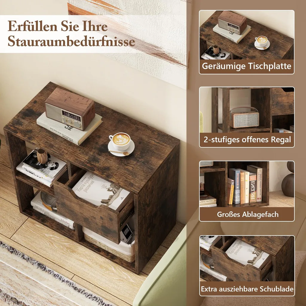 Bibliothèque Basse à 3 Compartiments et Tiroir en Bois Brun Stable 60cm - 5