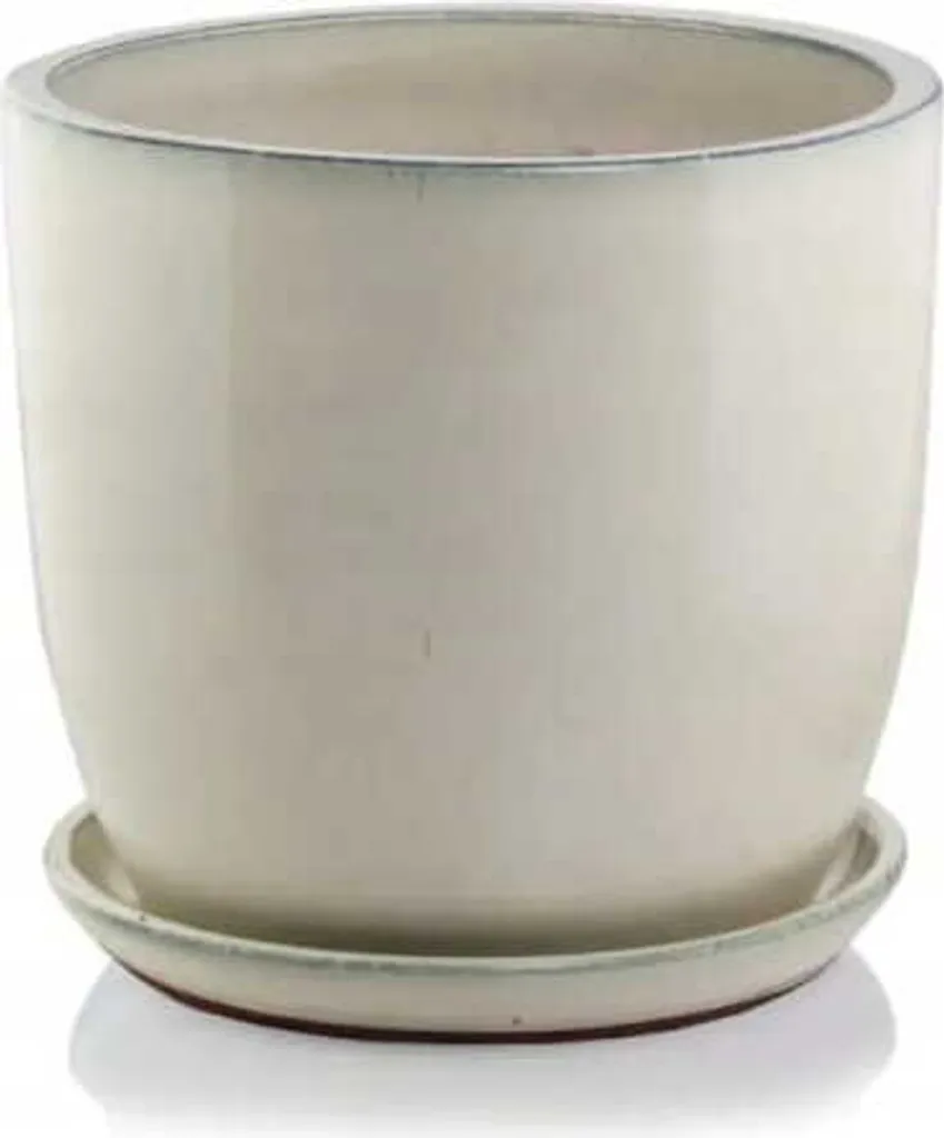 Cache-pot en céramique ronde crème 31 cm - Grand pot de fleurs design - 2