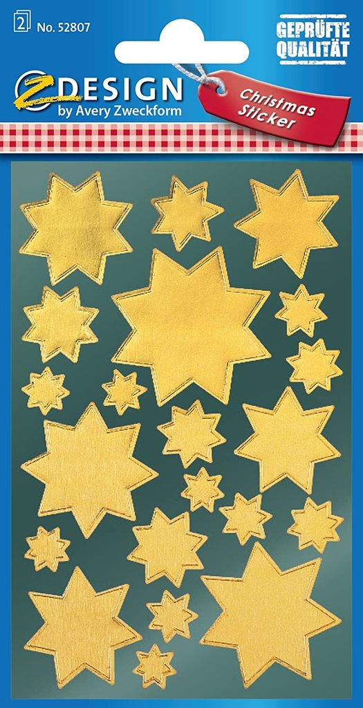 AVERY Zweckform ZDesign Weihnachts Sticker "Sterne" gold 2 Blatt à 20 Sticker