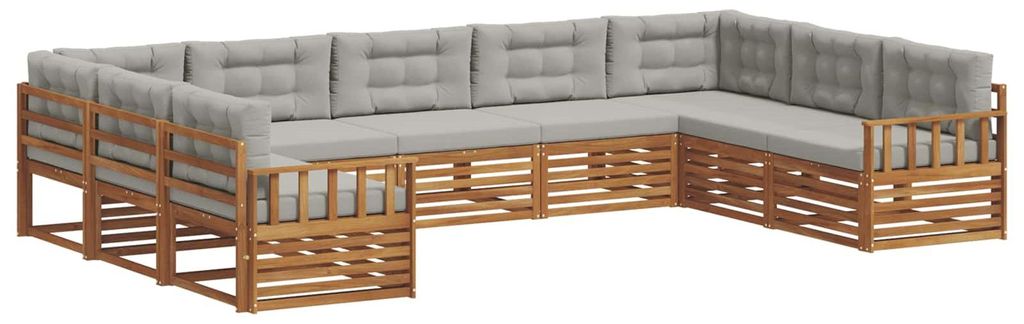 vidaXL Outdoor-Sofagarnitur mit Kissen 9 pcs Natürlich und Hellgrau