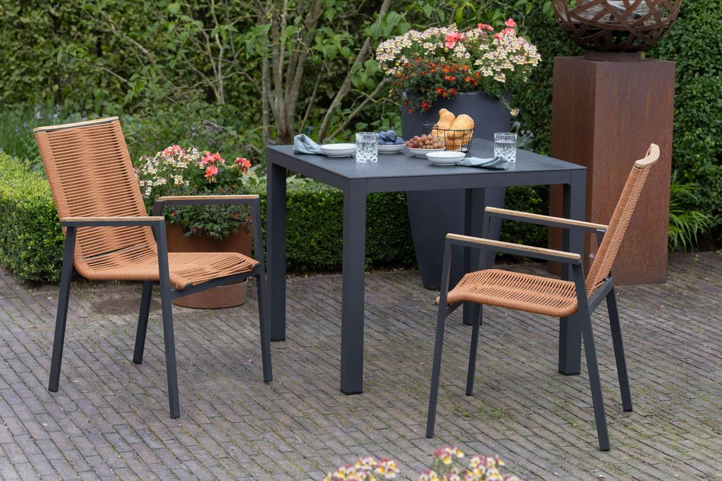 Gartenmöbel-Set Tarifa 90x90cm Keramiktisch & 2 Rope Sessel Alicante Terracotta