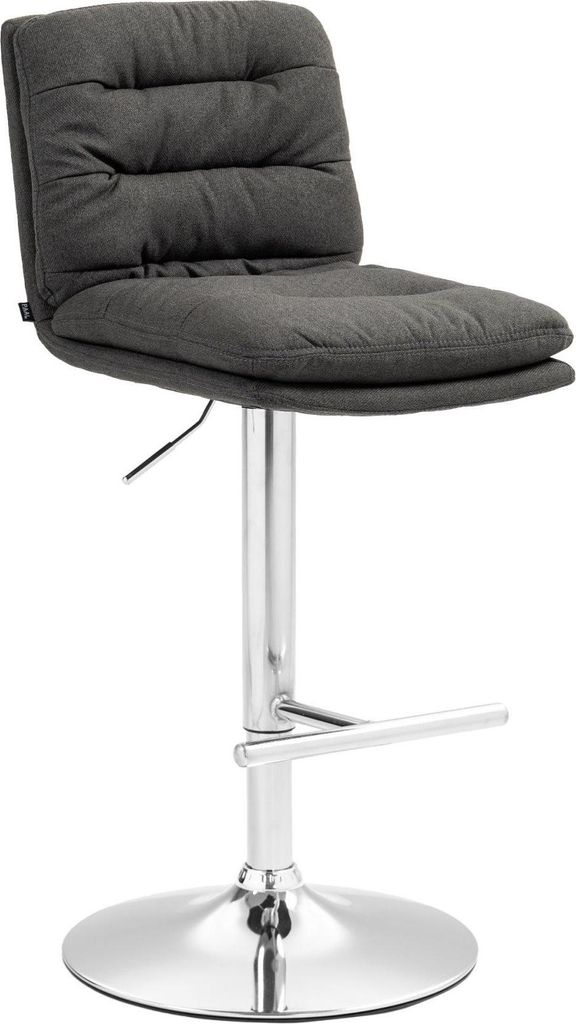 Barhocker mit Stoffpolsterung – Hoher Hocker – Bequemer Sitz, elegante Optik. Farbe: Dunkelgrau. Grundfarbe: Chrom