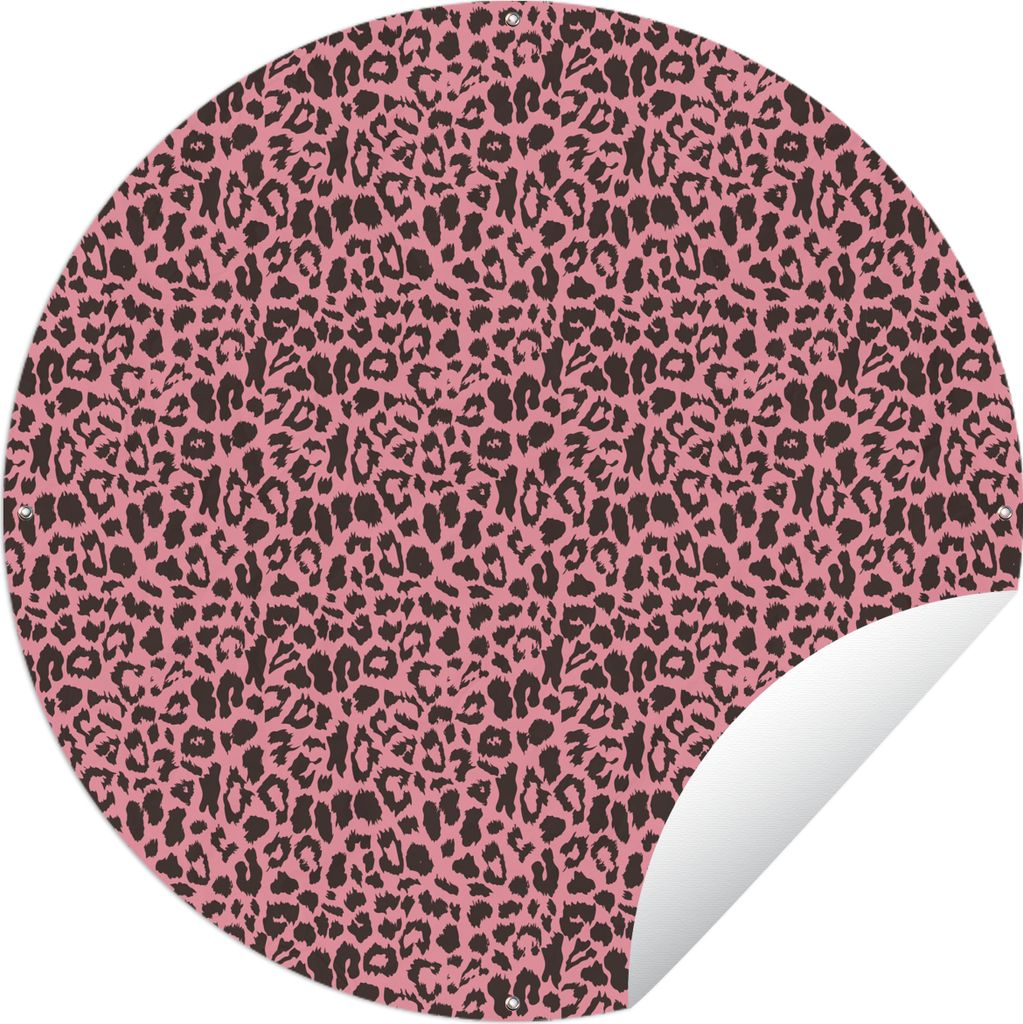 MuchoWow Gartenposter Outdoor-Poster Rund Tiermuster - Rosa - Panther Ø 150 cm Gartendeko Rundes Poster draußen