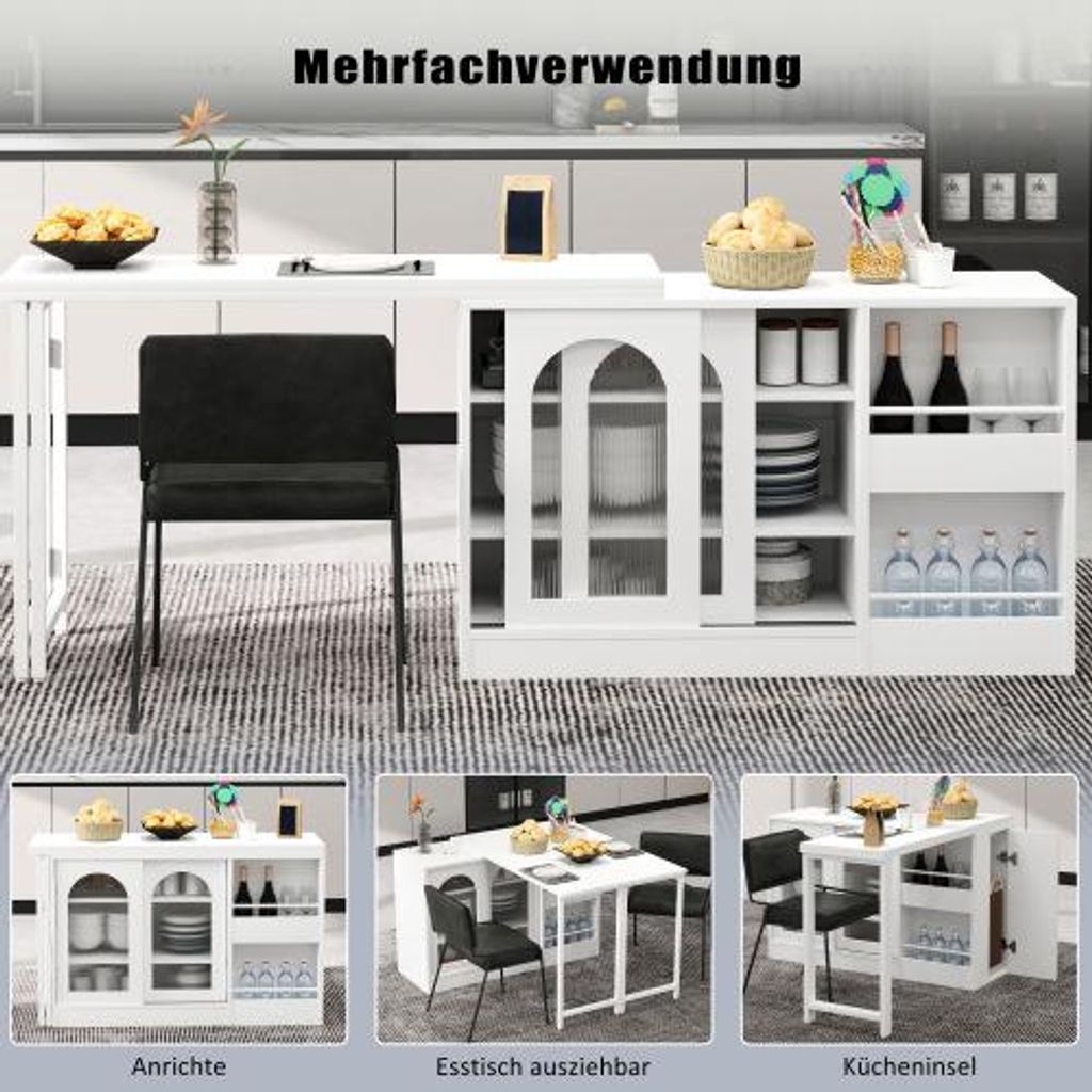 Stehtisch Bartisch 360¡ã Drehbar Ausziehbar Weiss Mit Stauraum Glastuer Reversibel Sideboard Bar Kuechentisch
