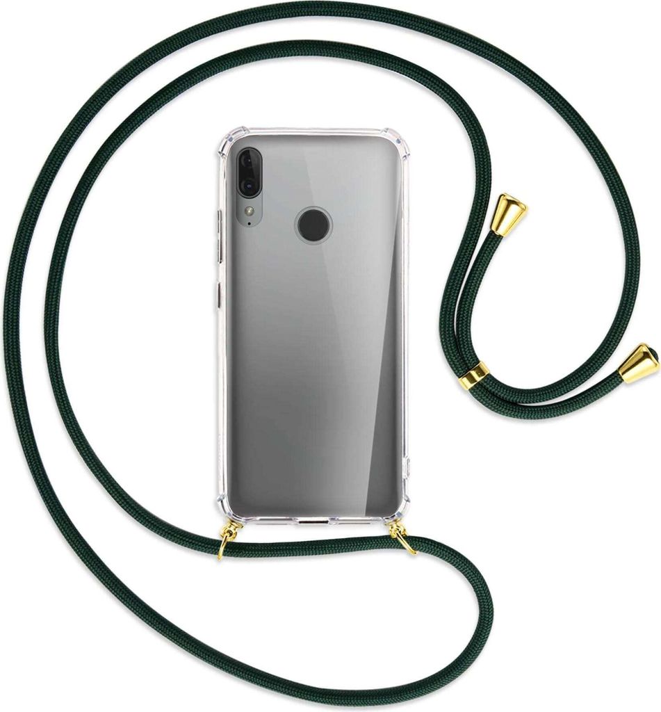 Handykette Backcover-Schutzhülle mit Band (Metall goldfarben) für Motorola Moto E6 Plus - dunkelgrün