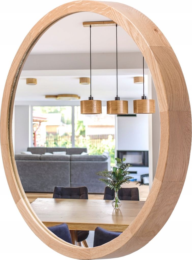 STOLARNIA PIKA Wandspiegel mit Holzrahmen (∅37 cm) - Spiegel Rund Holz Eiche - Kleine Runder Badspiegel für Badezimmer, Flur, Wohnzimmer - 40 cm