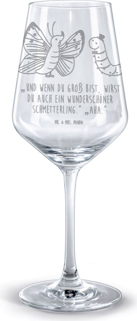 Mr. & Mrs. Panda Weinglas Raupe Schmetterling - Transparent - Geschenk, Rotweinglas mit Gravur, Hut, Zitronenfalter, glas für rotwein, Kelch, Lust...